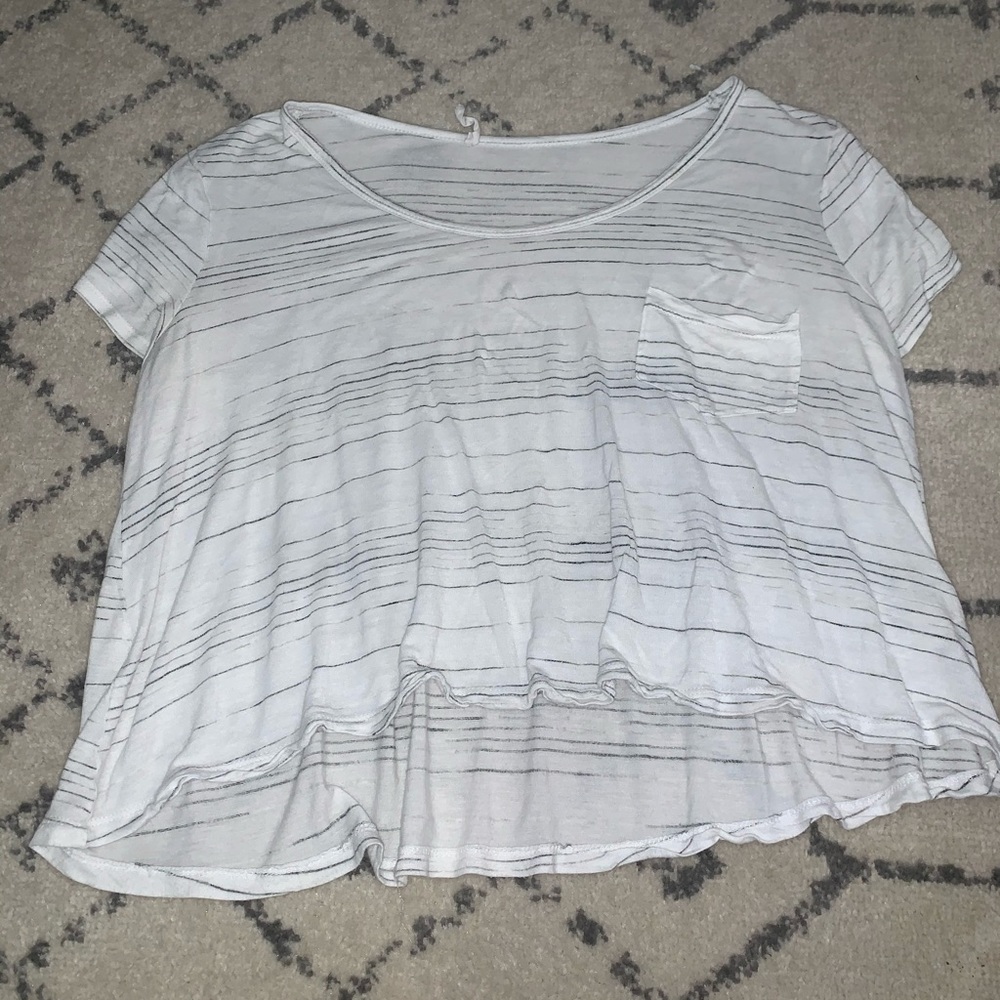 Gray and white striped loose fitting crop top